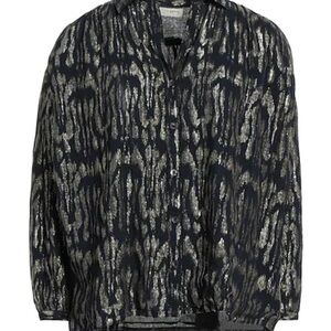 Maison Hotel Chic Navy and Gold Patterned Blouse